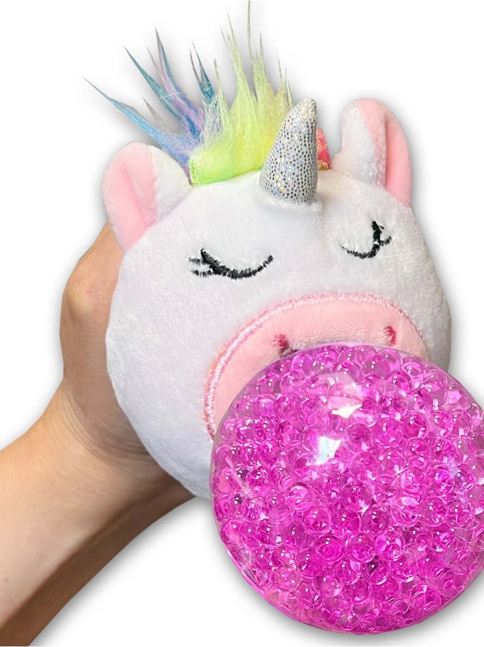 PBJ's Plush Squooshy Unicorn Squash Toy - White & Pink